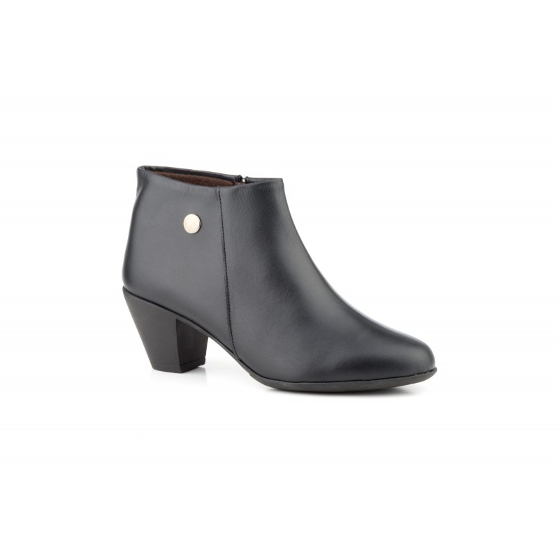 Botines Mujer Piel Negro Tacón Cremallera