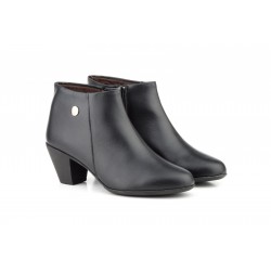 Botines Mujer Piel Negro Tacón Cremallera